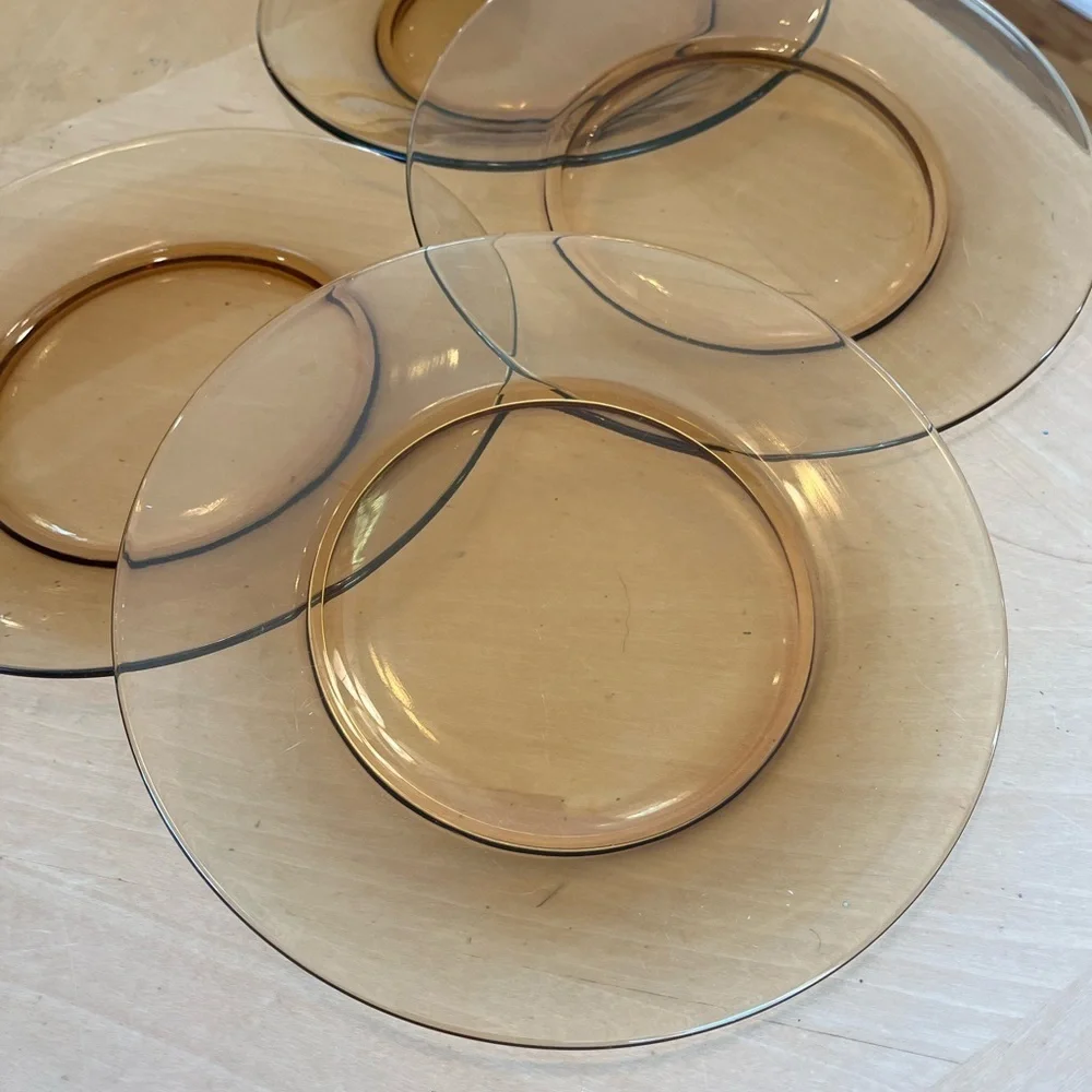 Vintage Amber Glass 8.25” Plates Set of 4